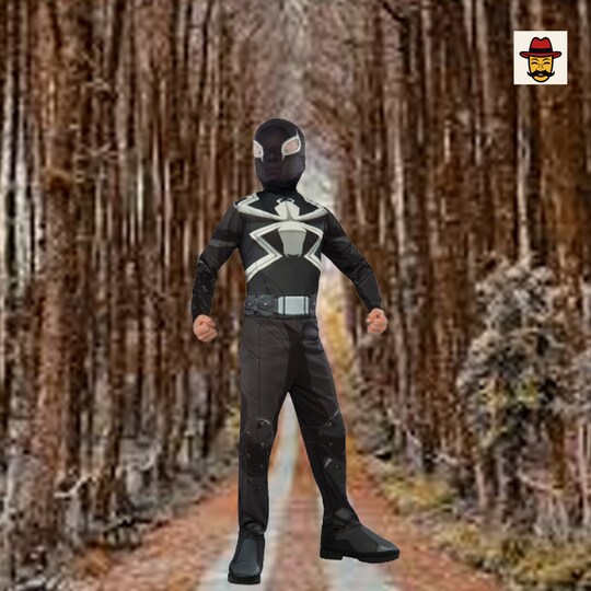 Agent Venom Child Costume Black Jumpsuit Mask Venom Symbol Boot Tops
